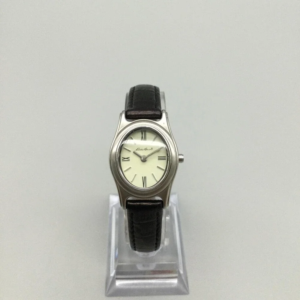 Vintage Eddie Bauer Womens Watch 22mm Oval Dial Brown Leather New Battery